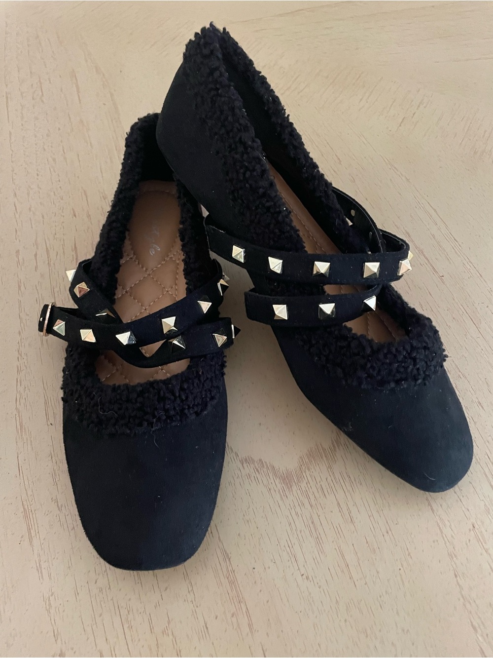 Herstyle Laquetia Black Studded Mary Jane Flats Size 9